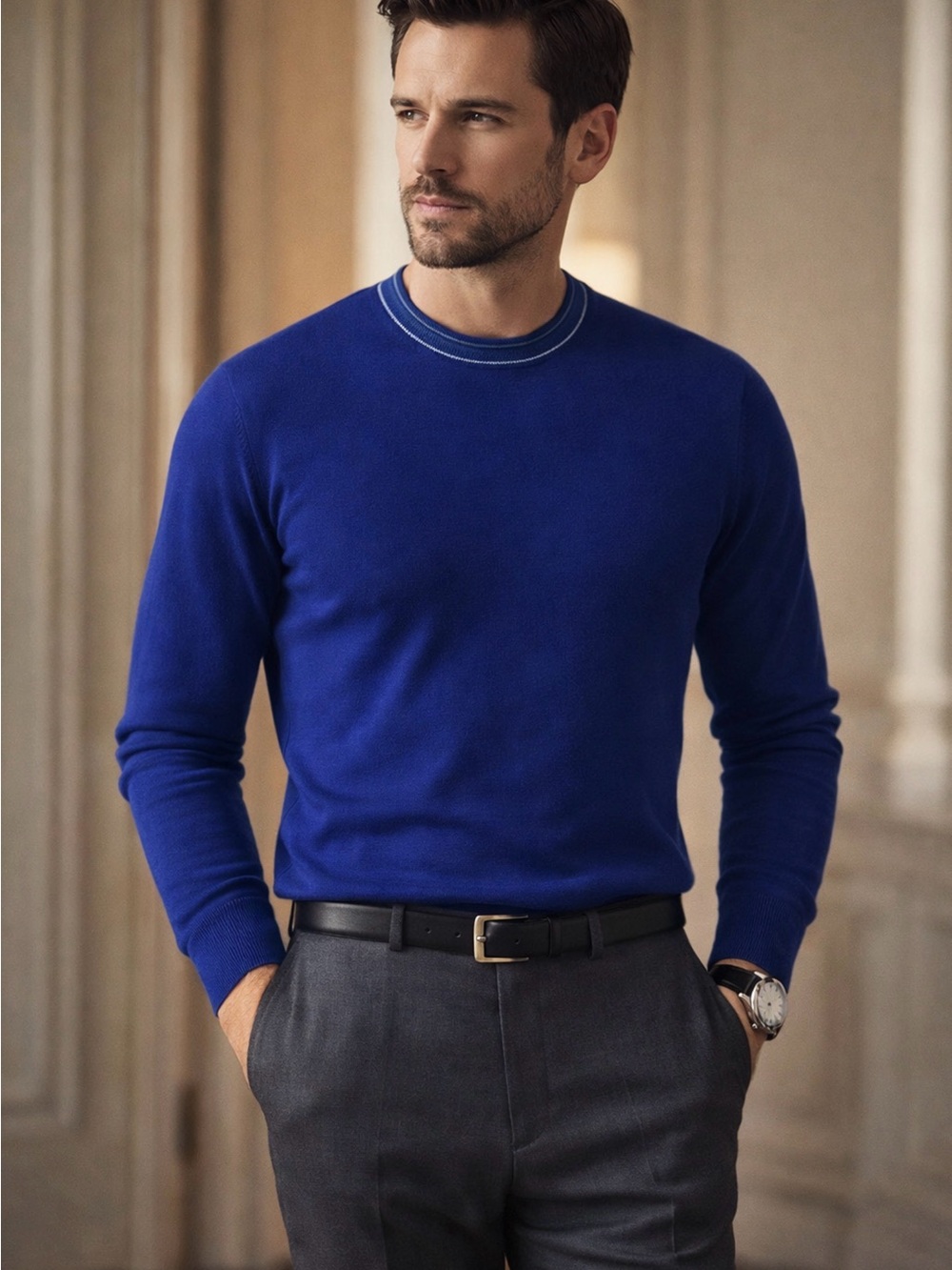 Ted Baker Wool Blend Mens Royal Blue Crewneck Sweater